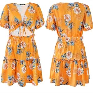 Orange Floral Cutout Dress Vacation Cruise
